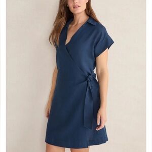 Haven Well Within linen short sleeve Wrap Dress in navy size XXL